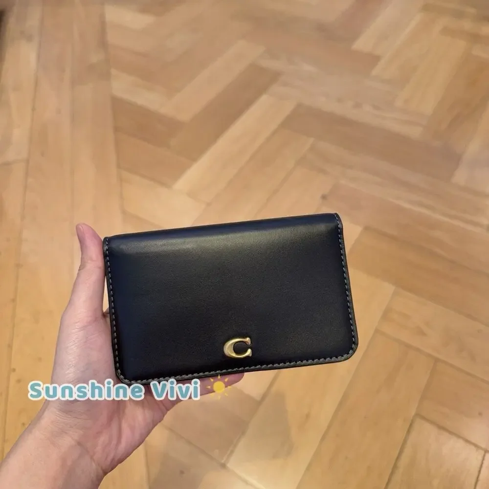 NWT Coach Essential Slim Card Case Wallet CR990 in Leather Brass/black